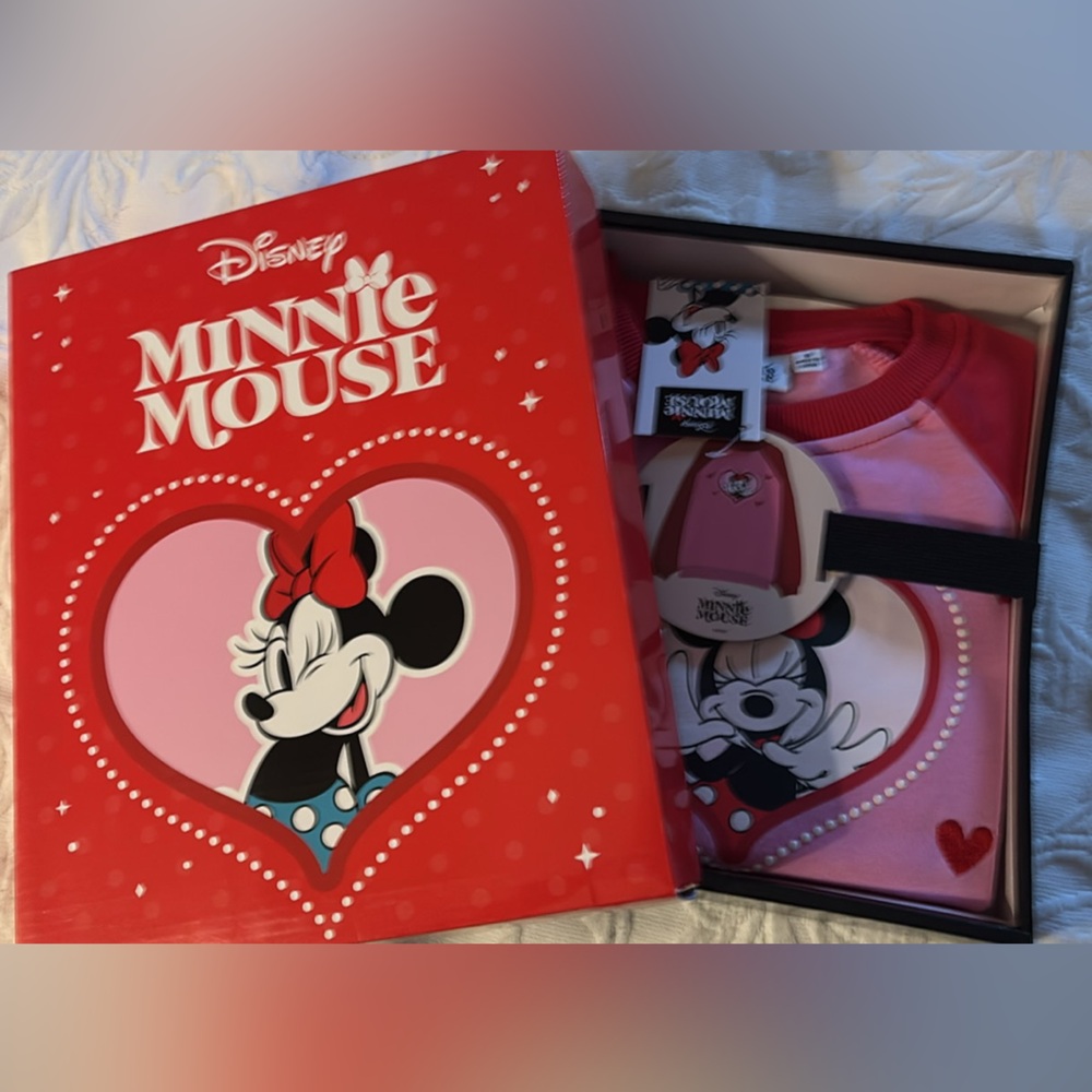 NWT Disney Minnie Mouse Pullover Sweatshirt Girls Size S (5-6) Valentines Heart